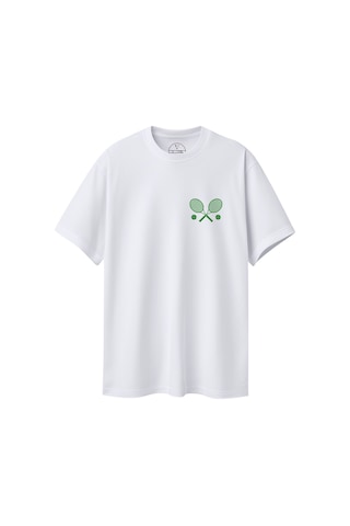 Velvoria Unisex Oversize Relaxed Tennis Baskılı Beyaz Renk T-shirt