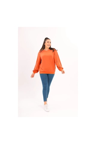 Kolları Yıldız Taş Baskılı Sweatshirt Turuncu