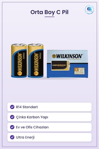 Orta Boy C Pil R14 Çinko Karbon Ultra Enerji Günlük Elektronik Ci