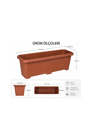 Plastik Uzun Saksı, Kahverengi, Bahçe Ofis Kullanımı İçin 77.5 X