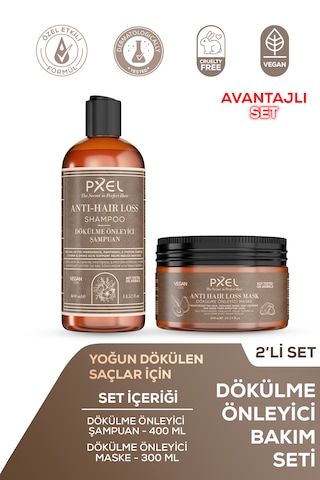 Pxel Dökülme Önleyici Şampuan - Maske 2 Li Set Vegan 400ml,300ml