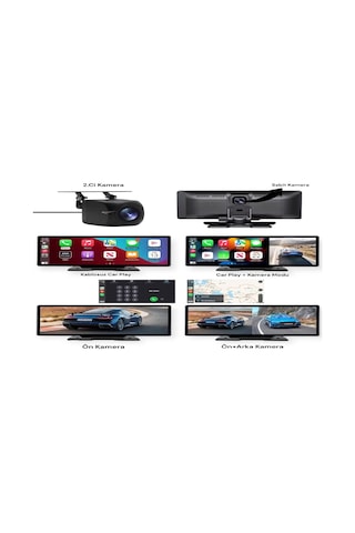 Carplay & Android Auto Destekli Çift Kameralı Araç İçi Monitör