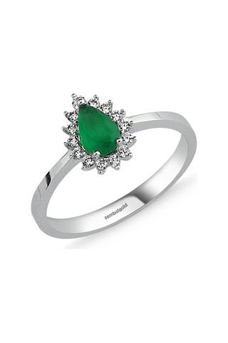 Sembol Gold Beyaz Altın Mini Set Zümrüt Damla 3lü Takım T7778 Renkli