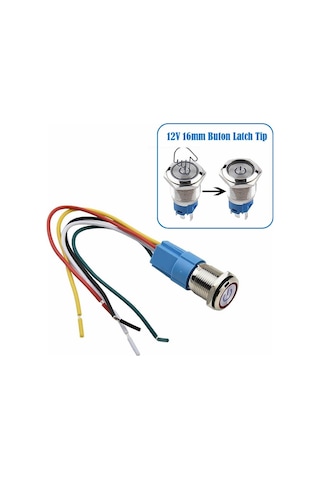 16mm Ledli Kablolu Latch Tip Metal Button 12V 16mm 1NO 1NC SPDT On Off Su Geçirmez Paslanmaz Çelik
