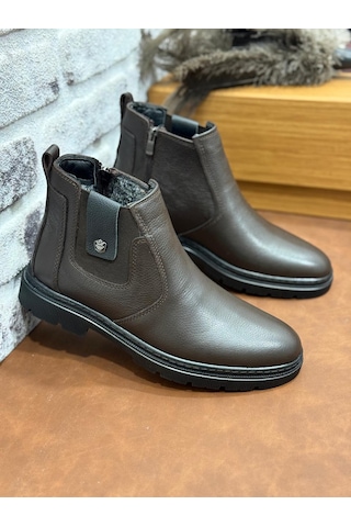 Hakiki Deri Büyük Numara Ortopedik Kürklü Erkek Bot Kahve