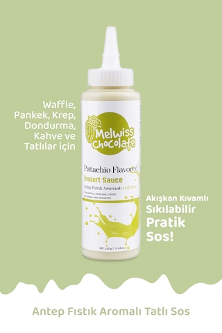 Melwiss Chocolate Antep Fıstık Aromalı Tatlı Sos 330 Gr - Waffle & Krep & Pankek Sosu