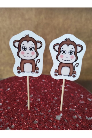 30 Adet Dekoratif Karton Sevimli Maymun Şeklinde Pasta Kürdanı 6,5 Cm