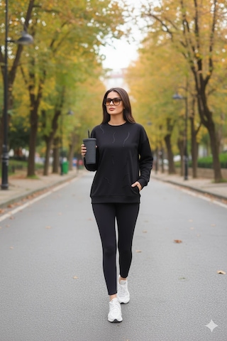 Cemo Günlük Uzun Kollu Bisiklet Yaka Basic Bluz/sweatshirt Siyah