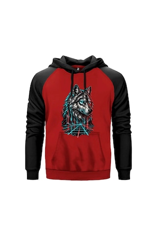 Neon Bozkurt Kırmızı Renk Reglan Kol Sweatshirt Kapşonlu