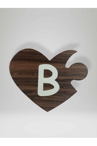 B Harfi Sol Parça Ahşap Puzzle Kalp Harf Magnet Buzdolabı Süsü İkili Uyumlu Kod:990