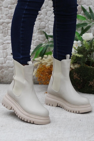 Mehmet Mete 351028 Bej Fashion Yiğimi Lastikli Sıcak Astar Kadın Bot 001