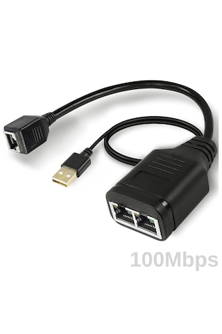 1x2 Port Rj45 Usb Güç Destekli Ethernet Switch Splitter Çevirici