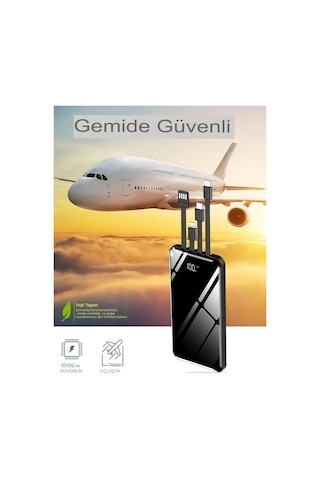 10.000 Mah Prime Dijital Göstergeli Dahili Çoklu Kablolu Powerbank, Taşınabilir Siyah Şarj Siyah