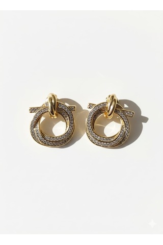 Özel Tasarım Zirkon Halka Küpe Altın