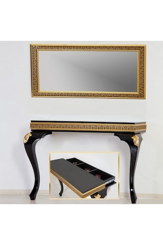 Altın Varak Dresuar ve Ayna Takımı - Ferro A2-2 Siyah