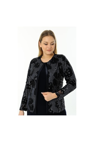 Ladies First Büyük Beden 3698 Siyah Ceket + Bluz Takım 001