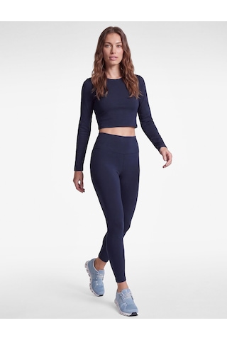 Koton Pamuklu Bisiklet Yaka Uzun Kollu Crop Spor Tişört Lacivert 7wak10097nk