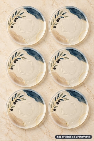 6'lı Cam Tatlı Tabağı - Zeytin Dalı Desenli Mavi Gold 16 Cm - 6 Adet Pasta Tabak 6'lı Cam Tatlı Tabağı - Zeytin Dalı Desenli Mavi Gold 16 Cm - 6 Adet Pasta Tabak