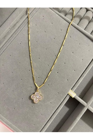 Çelik Gold Taşlı Yonca Kolye Altin
