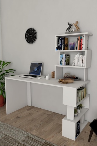 Moonlife Okyanus Kitaplıklı Çalışma Masası Beyaz