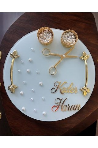 Beloved Gold Beyaz İncili Söz Tepsisi Nişan Tepsisi Ve Damat Kahve Fincan Tepsi Seti Beyaz Beyaz