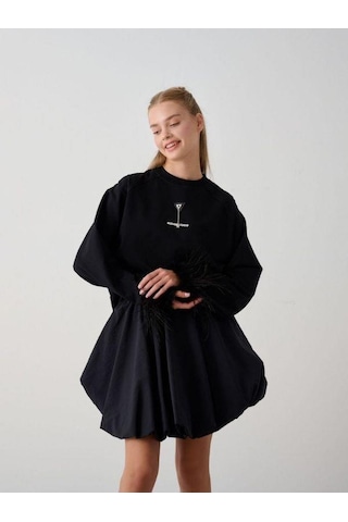 Kız Çocuk Beli Lastikli Balon Etek-14937 Siyah