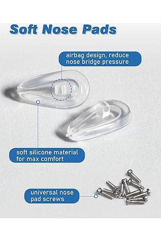 Leasetake Gözlük Burun Pedleri, Yumuşak Silikon Gözlük Burun Pedi Tamir Takımı 12 Çift Burun Pedleri, 24 Üniversal Vida