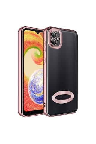 Galaxy A04 Kılıf Kamera Korumalı Logo Gösteren Zore Omega Kapak Rose Gold