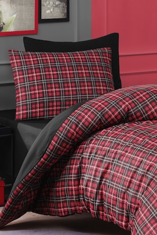 Kolay Ütülenir Nevresim Takımı Tek Kişilik İskoç Kırmızı