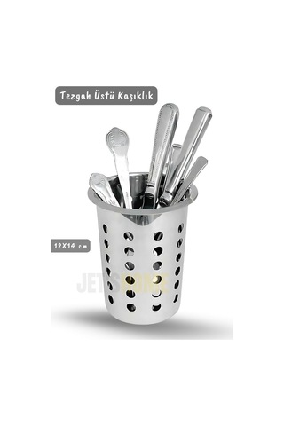 Tezgah Üstü Delikli Kaşıklık Çatallık Ve Bıçaklık Ergonomik Paslanmaz Çelik 12x14 Cm Metalik Gri