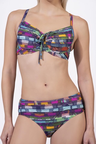 Endeep Kadın Çizgi Desenli Özel Lurex Kumaşlı Balenli Destekli Bikini Takımı Mavi