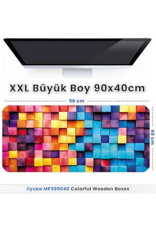 İlyuka Mousepad 90x40cm Büyük Boy Xxl Colorful Wooden Boxes