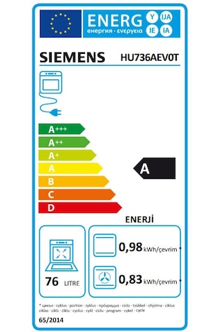 Siemens HU736AEV0T 76 LT Buhar Destekli Ankastre Fırın