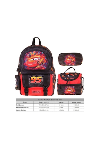 Kaukko Kids Rust Eze Kırmızı - Siyah Renk Erkek Çocuk Üçlü İlkokul Okul Çantası Seti/takımı - Setkk-l5399a