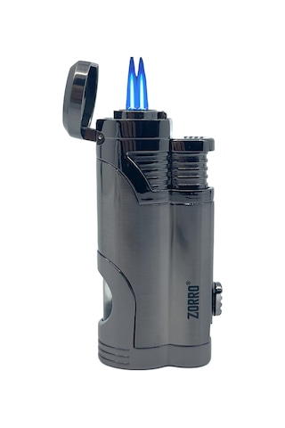 Zorro Çift Torch Pürmüz Puro Çakmağı - Gunmetal Füme