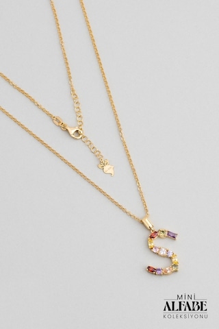 Mini S Harfi Günışığı Renkli 18 Ayar Sarı Altın Kaplama Gümüş Kolye