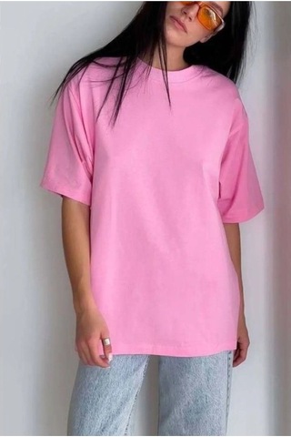 Hırsch Unisex Oversize Düz Pembe T-shirt Pembe