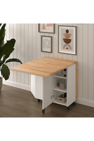 Masif Ahşap Tablalı Katlanır Masa Çalışma Yemek Mutfak Masası Çam