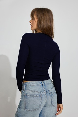 Madmext Lacivert Bisiklet Yaka Slim Fit Kadın Body Mg2564 Lacivert
