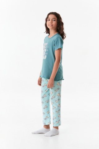 Fullamoda Tavşan Baskılı Kız Çocuk Pijama Takımı 24mıcg631212236-mavi 24MICG631212236-Mavi