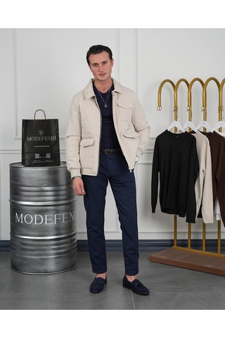Modefendi Slim Fit Baklava Desen Torba Cep Dolum Elyaf Mont Krem