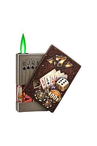 Hunter Tek Torch Pürmüz Zar & Poker Design Metal Işıklı Puro Çakmağı Ack016