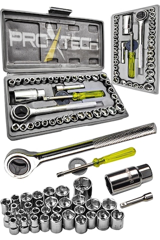 Yüksek Kalite Çantalı Krom Çelik 40 Parça Cırcırlı Lokma Seti