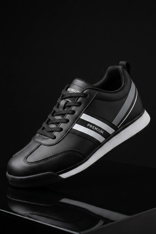 In Step Premium Serisi Siyah Beyaz Çizgili Unısex Sneaker Günlük Spor Ayakkabı Siyah - Beyaz