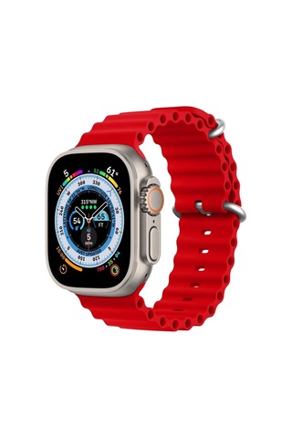 Microsonic Apple Uyumlu Watch Series 7 41mm Kordon Ocean Band Kırmızı