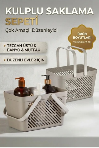 6'lı Gri Çok Amaçlı Organizer Sepet Kulplu Mutfak Banyo Saklama Seti Çok Renkli