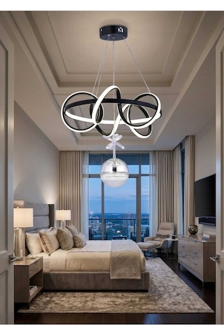 Deniz Tek Toplu Modern Sarkıt Avize ,siyah Sarkıt Power Led Avize, 3 Renk Yanabilen Led Avize,