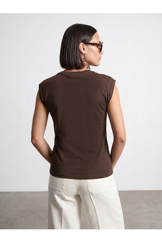 Dilvin 32724 %100 Pamuk Bağlama Detaylı T-shirt-koyu Kahve Kahverengi