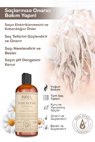 Pxel Saç Onarıcı Şampuan 400 Ml Onarıcı, Besleyici, Vegan