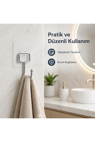 Yapışkanlı Askılık Krom Kaplama, Delmeden Montajlı Banyo Ve Mutfak Askısı, Şeffaf Yapışkan Tabanlı Metal Askı, Havlu Bez Anahtar Askılığı 2 Adet Gönderilmektedir